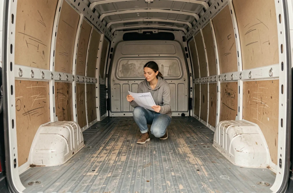 Intérieur du volume de chargement d'un Renault Master 11m3 avec dimensions visibles