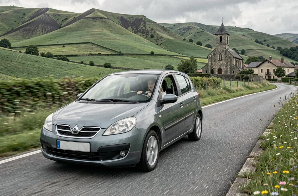 Une élève de la Driving School LM Sainte-Florine conduisant sur une route rurale typique de la Haute-Loire